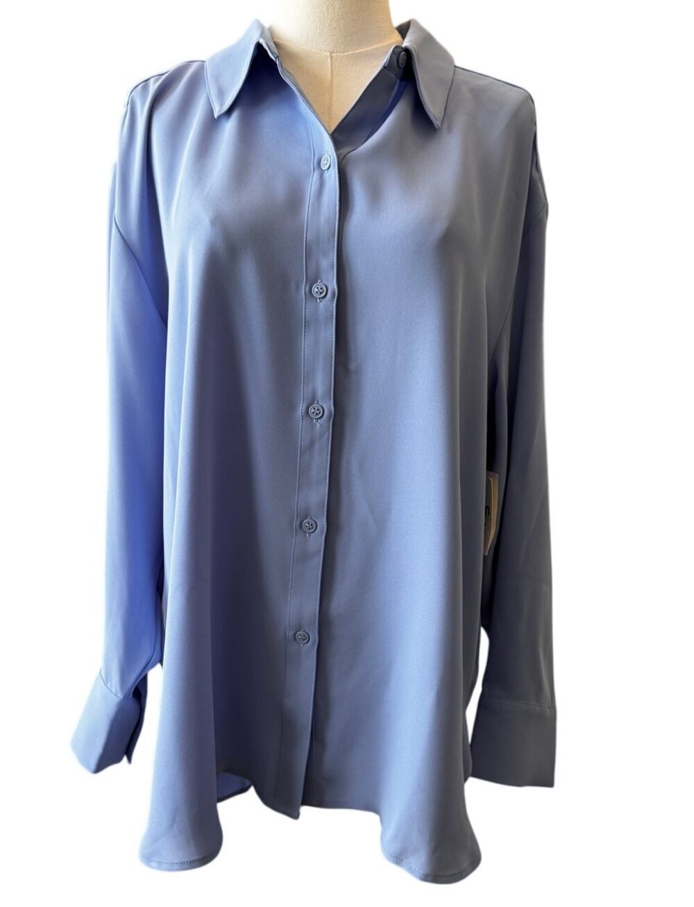 New OPEN EDIT Nordstrom Women's Blue Hydrangea Button Up Longsleeve Shirt Size L